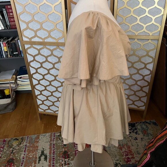 Asos Luxe Size 14 NEW Beige Cotton One Shoulder Dress w Corset Detail & Ruffles - Picture 9 of 16